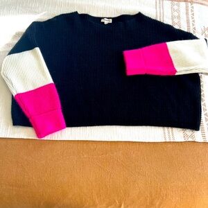 Black & Pink Color Block Long Sleeve Sweater